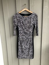 Lauren Ralph Lauren Womens Black White Ruched Sheath Dress 8 Mob Wife Aesthetic