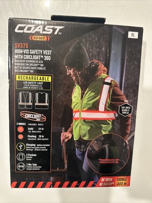Coast High Visibility Safety Vest Lighted LED Rechargeable 360º Vis Safe Size XL