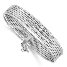 Real 14kt White Gold Oversized w/ Dangle Heart Textured Set of 7 Slip-on Bangles
