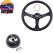 Black Steering Wheel + Hub Adapter 170H For Dodge Chevrolet GMC JEEP