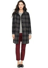 Fossil Women's Wool Laura Knee Length Winter Coat - Size 8 -ombre Gray Plaid