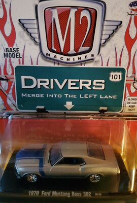 M2 DRIVERS 1970 FORD MUSTANG BOSS 302 SILVER AND BLUE