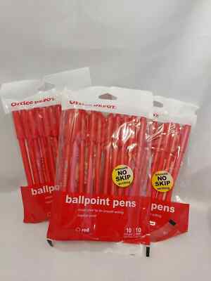 Office Depot Ballpoint Pens Red medium Point 10 Count 1.0 MM (Lot of 3)