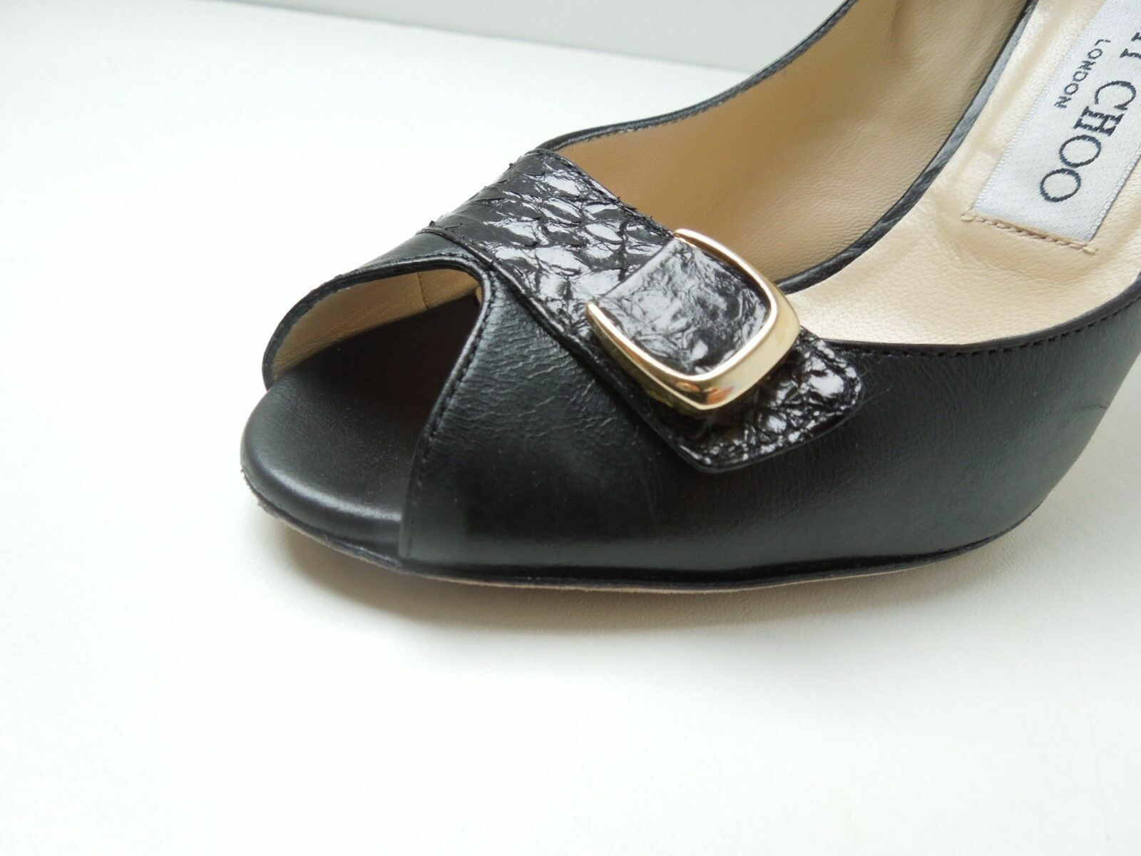 Jimmy Choo RRP £350 Kid Leather Black Open Toe Heel Size 35 VGC image 5