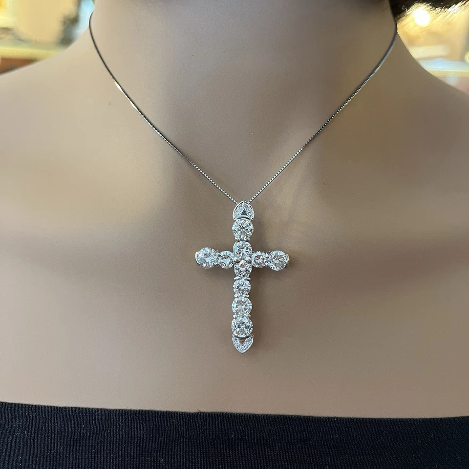 Large Natural Diamond Cross Pendant Necklace 4.30 cttw in Platinum - HM2665AV
