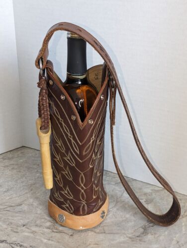 Handcrafted Wine Spirits Tote Caddy Tony Lama Leather Western Boot Custom Strap - Afbeelding 1 van 6