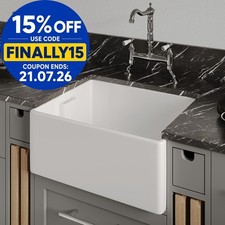 Reginox Belfast II Kitchen Sink Traditional Ceramic Single 1.0 Bowl White Waste