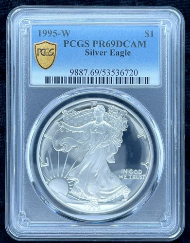 1995-W S$1 Silver American Eagle Proof Graded by PCGS as PR69DCAM KEY DATE!