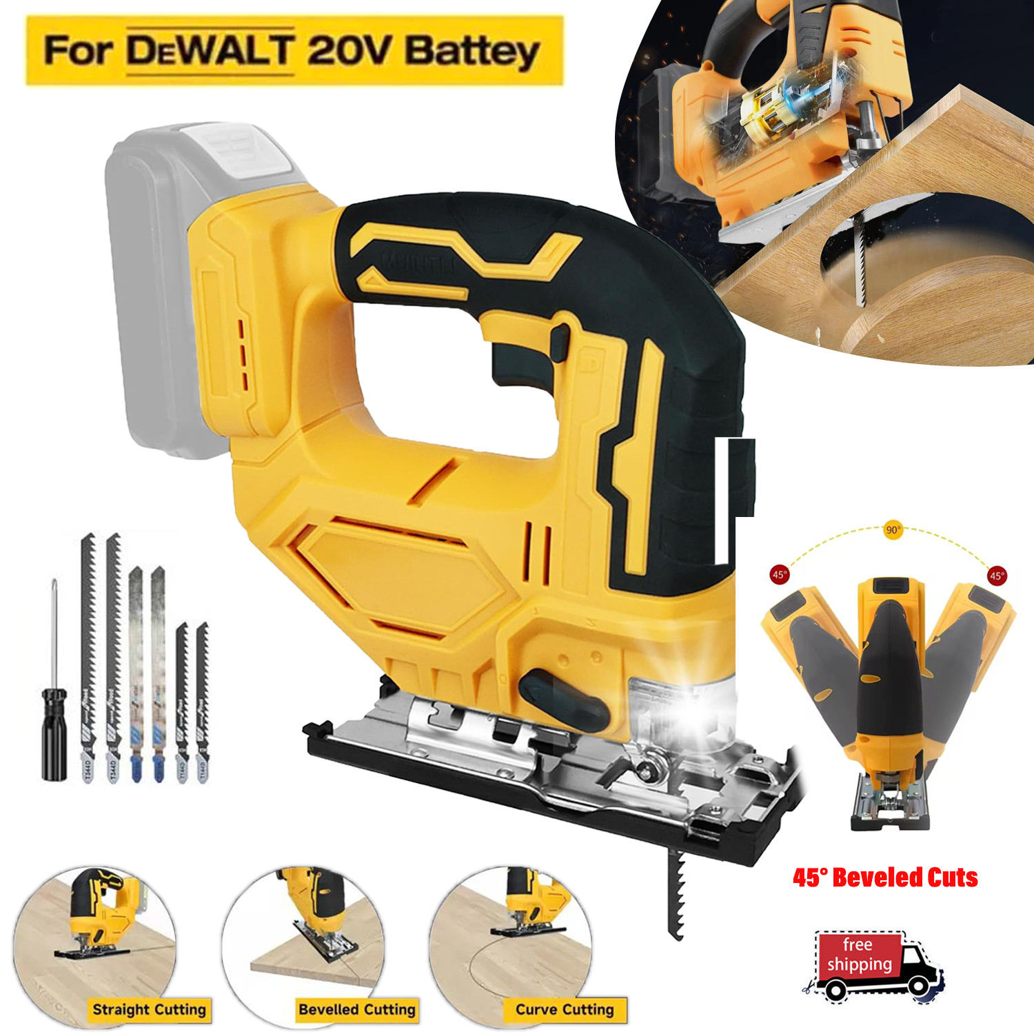 Cordless Jig Saw Electric PortableWoodworking Power Tools for Dewalt 20V Battery