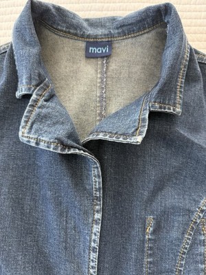 Mavi Women's Blue Button-Down Collared Denim Jacket Pockets Long Sleeve