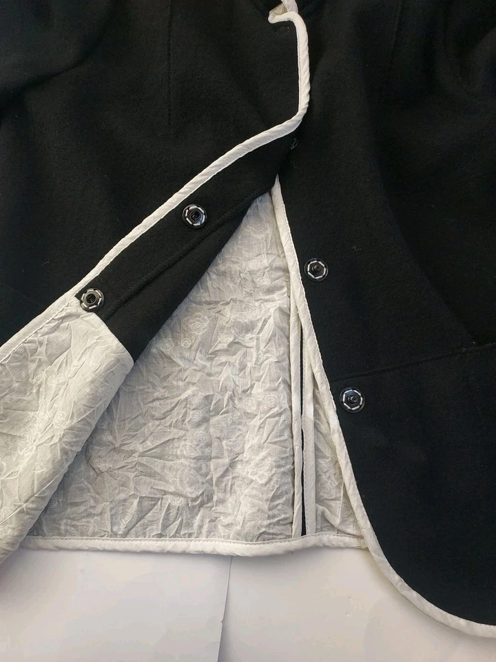 Ladies GEIGER Black W/White Trim Boiled Wool Sweater Jacket Austria Size 42 - Image 4 of 4