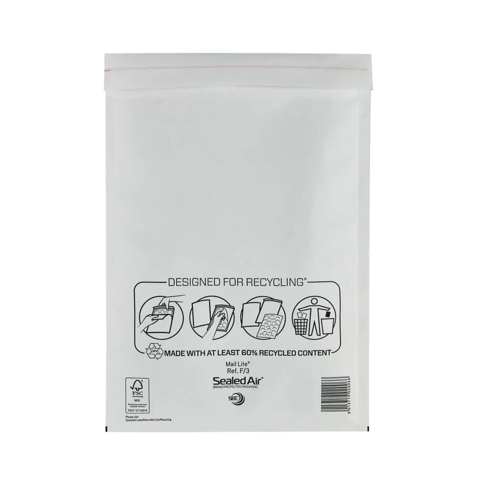 Mail Lite Sealed Air Size F/3 Padded Envelopes Box of 50 - White