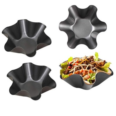 4 PCS Black Taco Salad Bowl Maker Molds NonStick Carbon Steel Tortilla Pans