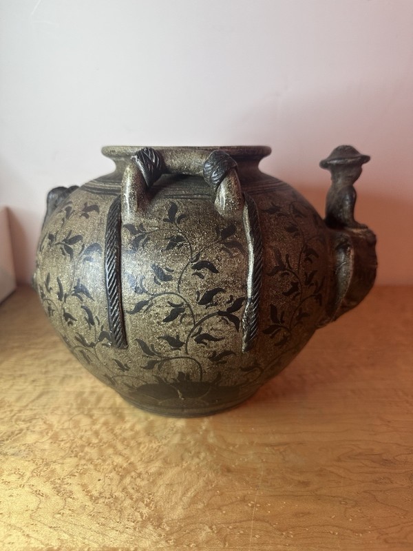 Korean High Fired Onggi Stoneware Pottery Elephant , Rider