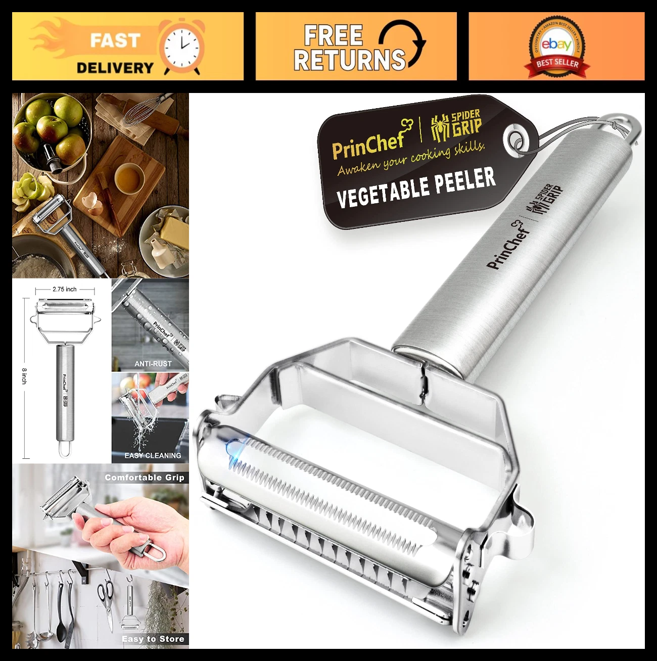 3-in-1 Vegetable Peeler - Ultra Sharp Julienne & Y Peeler, Anti-Slip Handle, Sta
