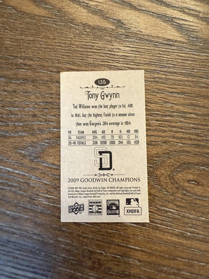 2009 Upper Deck Goodwin Champions #135 Tony Gwynn Mini 1984 NL Championship - Image 2 of 2