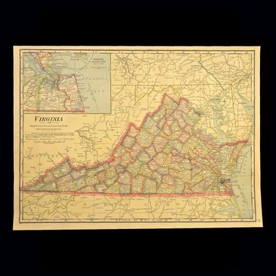 Vintage Map of VIRGINIA Interurban Electric Rail Lines Map Railroad Antique