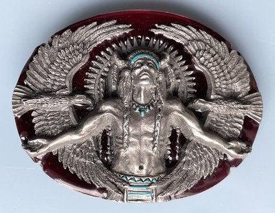 Vintage Gürtelschnalle Buckle Metallschnalle Western Motiv Indianer