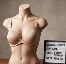 Victorias Secret 34DD Bra T-Shirt Push-Up Full Coverage Beige Tan Nude VS