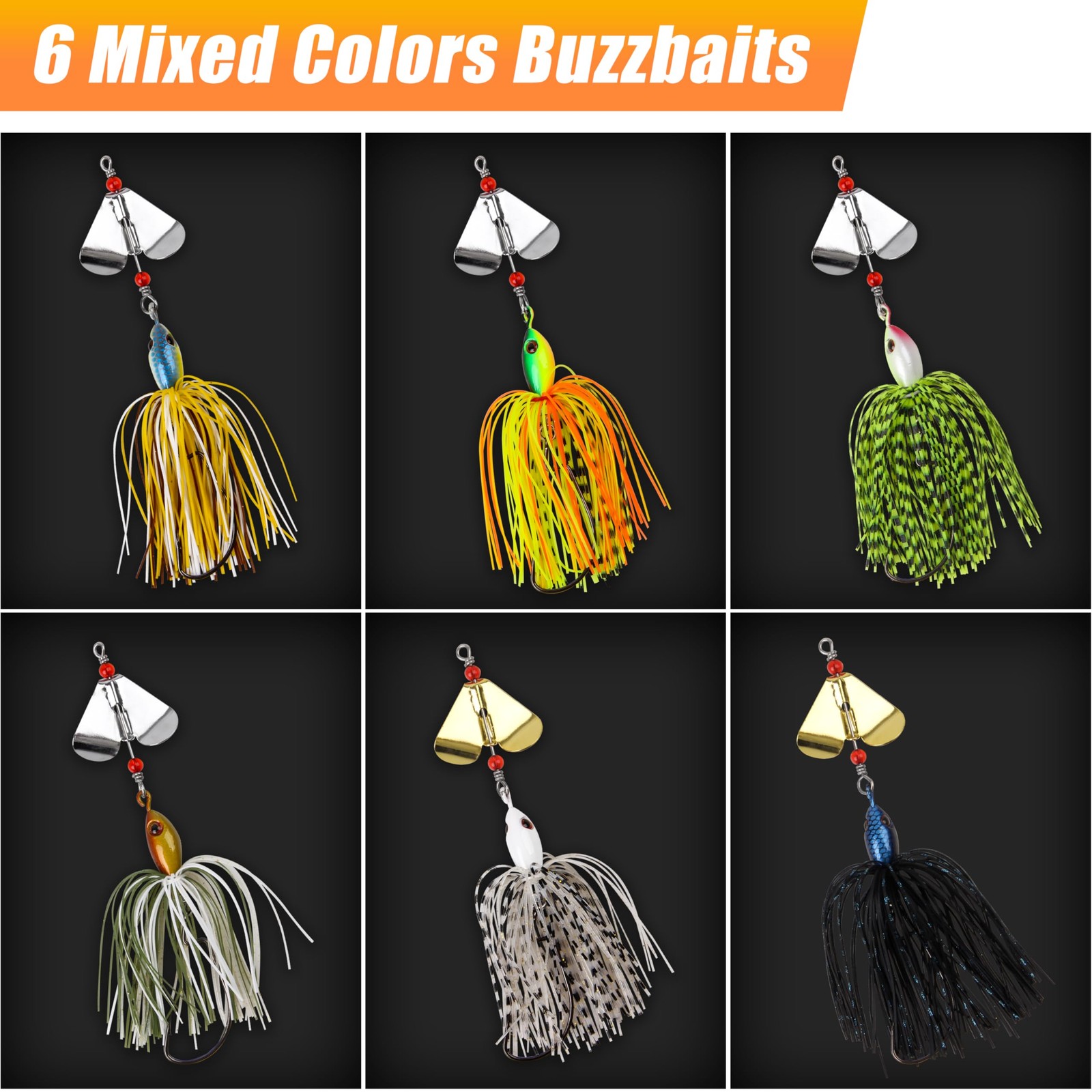 Spinnerbait Fishing Lures Kit Set, 6pcs Bass Fishing Buzzbait Multicolor Bass... - Image 5