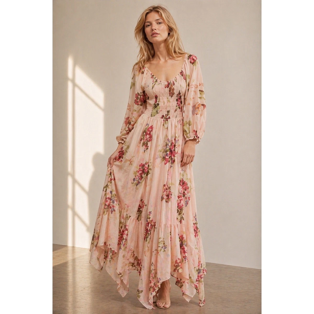 chinese dress ladies Blue Winter Tapestry Long Sleeve Maxi Dress main image 1