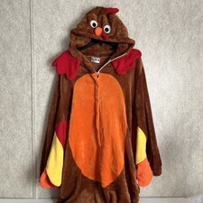 Turkey Costume Adult Plush Bodysuit Thanksgiving Thick Winged Arms Zip Up Large