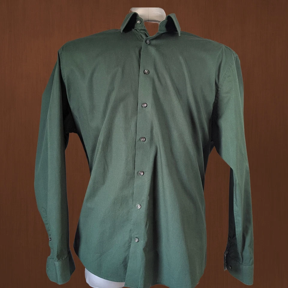 Hawes & Curtis Green Shirt XXXL Piccadilly Fit Leaf Contrast Smart Casual - Image 4 of 4