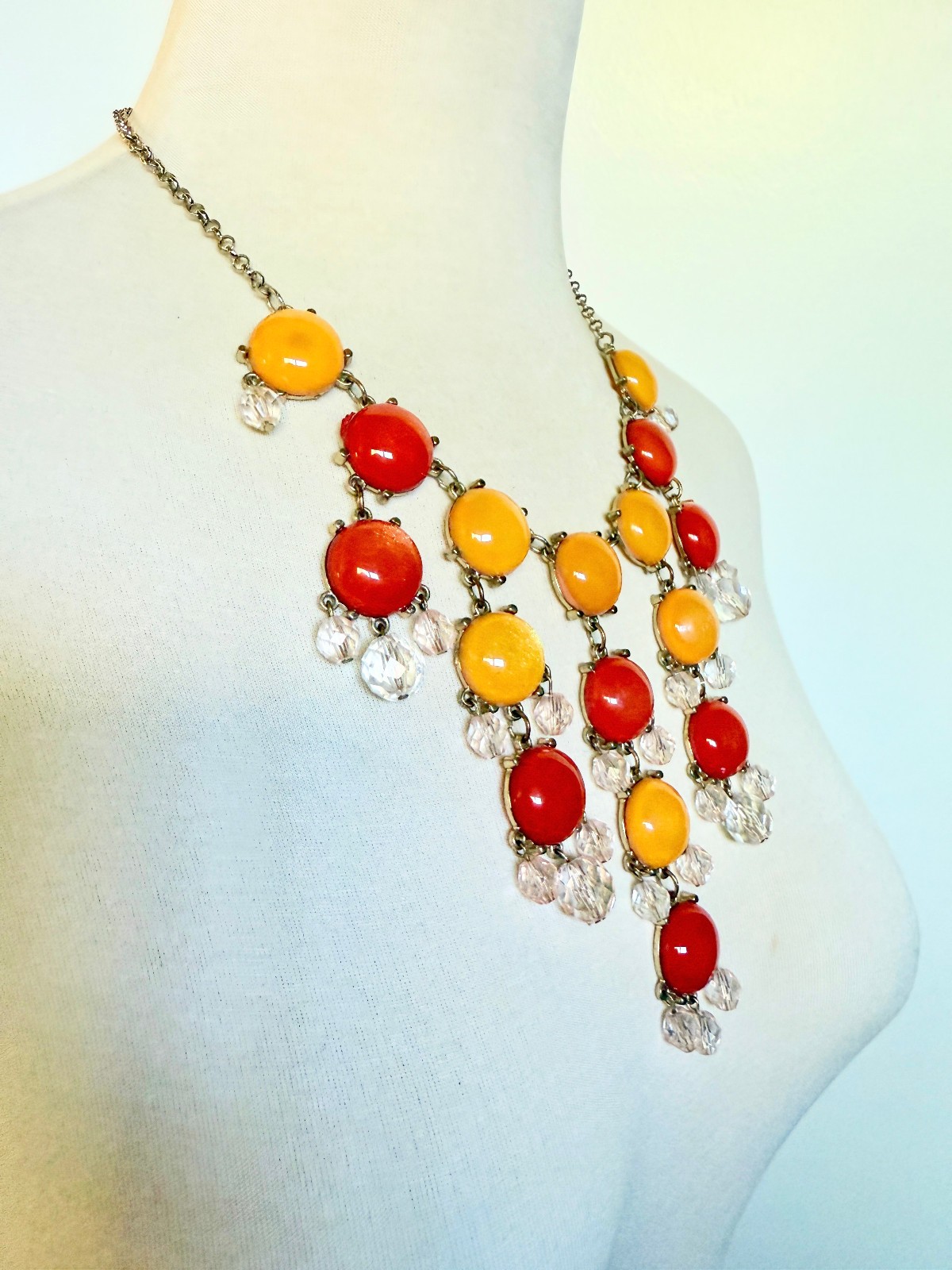 Cascade bib necklace statement large cabochon bea… - image 7