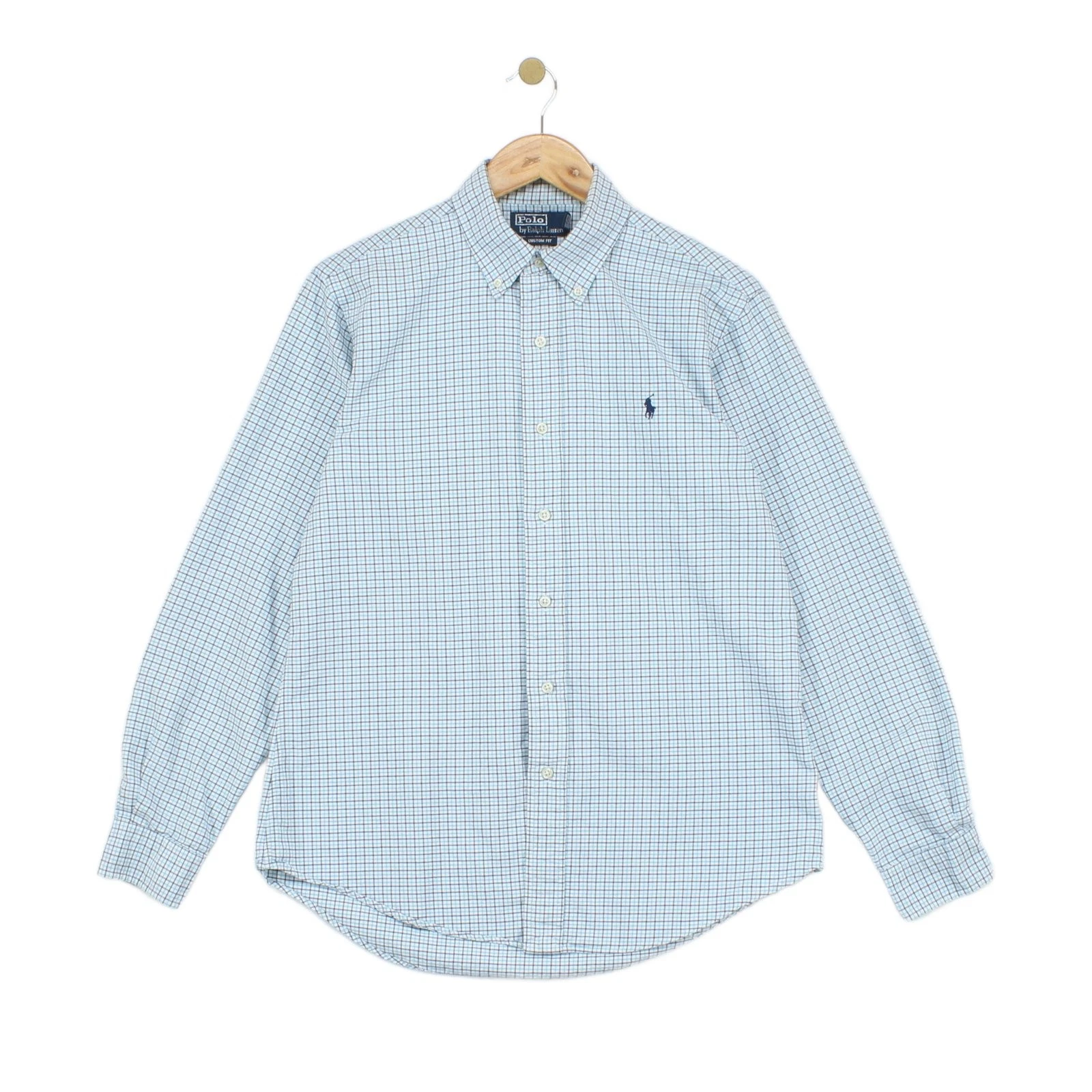 Vintage Ralph Lauren Check Shirt Mens Size M Blue Custom Fit Long Sleeve