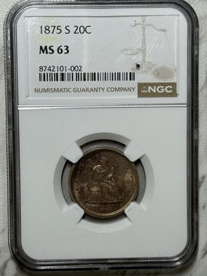 1875 S 20CN PIECE NGC MS63