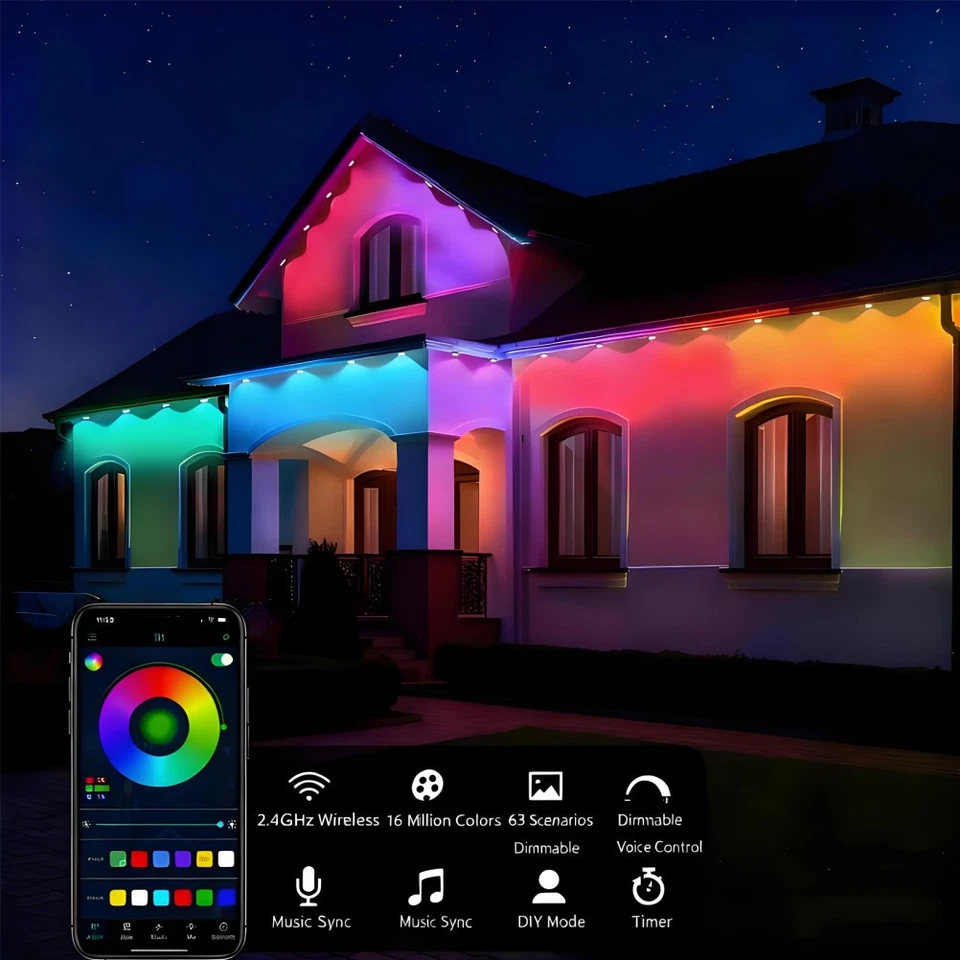15-60M Smart RGB Eave Lights App Remote IP67 Permanent Outdoor LED String Lights - Image 3 of 4