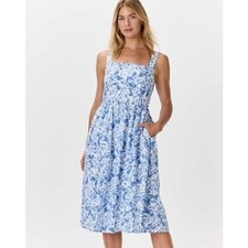 Quince 100% European Linen Fit & Flare Midi Dress Floral Waterfall Size L NWT