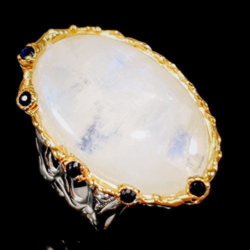 Handmade 20ct+ Natural Moonstone Ring 925 Sterling Silver Size 8 /R417786