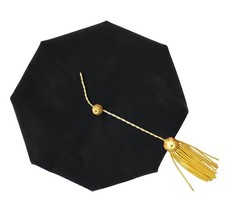 Doctoral 8 Sided Black Velvet Tam With Gold Tassel for Graduation P...