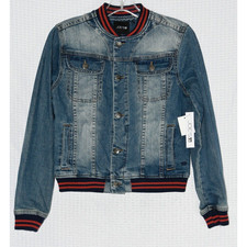 Joe's Big Kid Jean Denim Varsity Bomber Jacket Child Size 10-12 NEW  