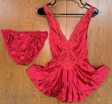 Vtg Lorraine Red Nylon Olga-Esque Babydoll Nighty  Panties Lingerie Set 1X NEW