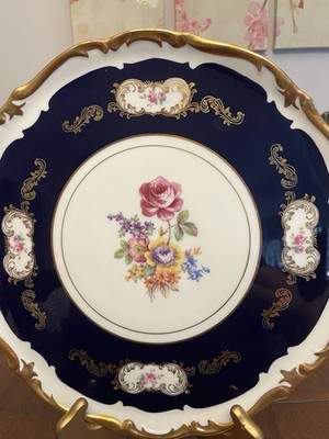 Reichenbach Echt Cobalt Blue Floral Panel Large Decoration Plate