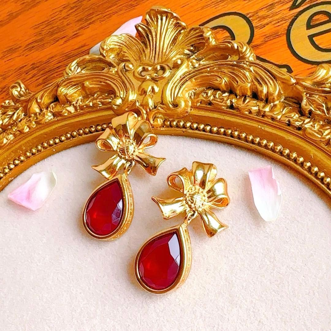 Givenchy Vintage Ruby Red Large Ribbon Earrings, … - image 1