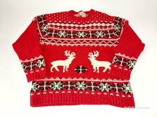 Woolrich Womens Large Fair Isle Knit Sweater 100 Wool Red Reindeer Christmas