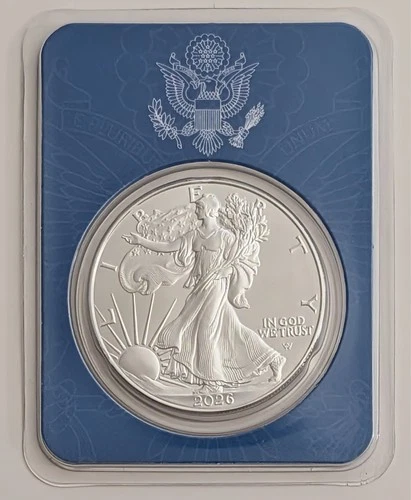 2026 AMERICAN SILVER EAGLE 1 OUNCE COIN W UNITED STATES SEALD CARD IN TEP