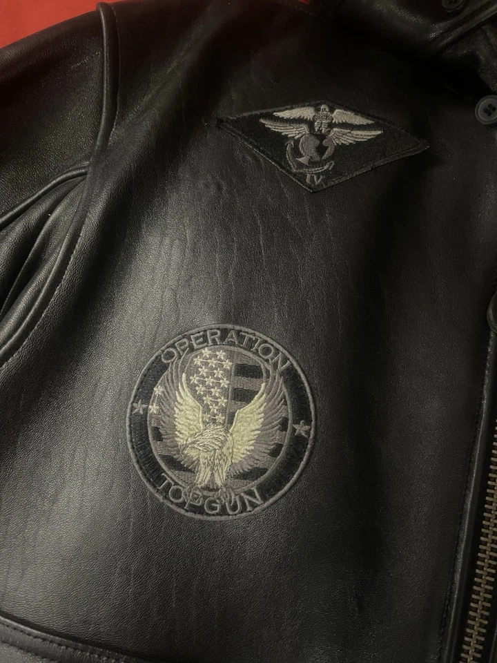 TOP GUN 官方签名系列黑色皮革夹克正品男式 S 码 — 第 4/4 张图片