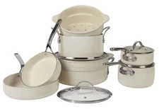 Bloomhouse 12 Piece Aluminum Pots and Pans Cookware Set - Oat White