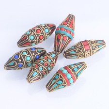 2pcs Oval 38x15mm Handmade Nepalese Buddhist Tibetan Brass Metal Clay Beads