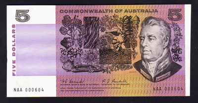 Australia R-202 F. (1967) 5 Dollars - Coombs/Randall.. 1st Prefix NAA..  Ex NPA