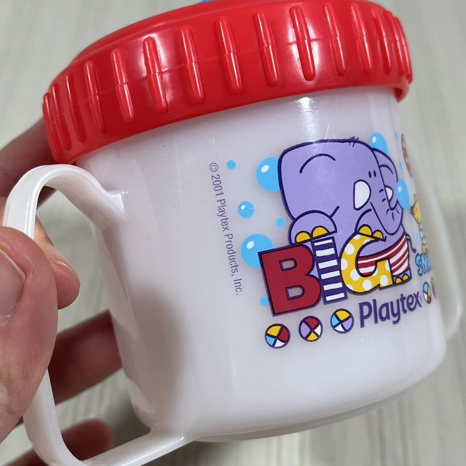 Vintage Playtex 2001 Dos Mangos Sippy Cup Elefante Rojo Azul con Válvula Y2K I1 Foto 2 de 4