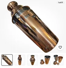 Copper Cocktail Shaker 34oz Dial A Drink Bar Tool w/ 15 Recipes