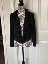 VE VIVIDA BLACK SPARKLY CARDIGAN RUFFLE SIZE 44 M 8 