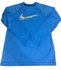 Nike Swim Youth Rashguard Boys Swim Shirt Blue Dri Fit Surf Size Medium NWT