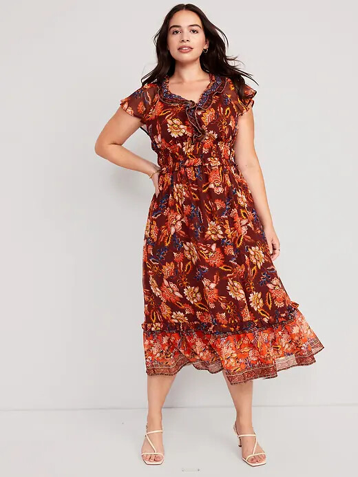 Shirt Dress Old Navy Womens Plus Dresses New Old Navy Dress Women Ruffle V  Neck Floral Paisley Midi Dress S,M