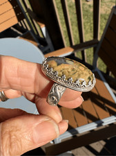 Ring, Boho Statement Sterling Silver Ring with Unakite, 7.5, NEW